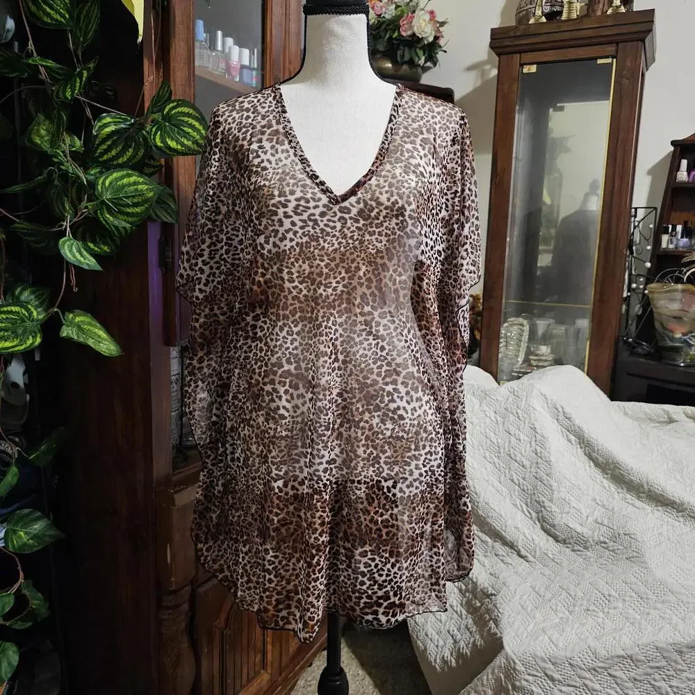 Jordan Taylor Leopard Print Sheer Swimsuit Coverup - Picture 2 of 9